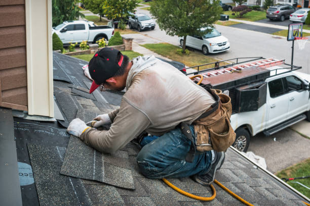 Professional Roofing technician working in New Pine Creek, OR